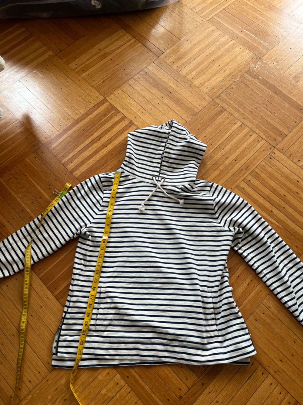 J. Crew • Nautical Stripe Hooded Sweatshirt  with brass side zips